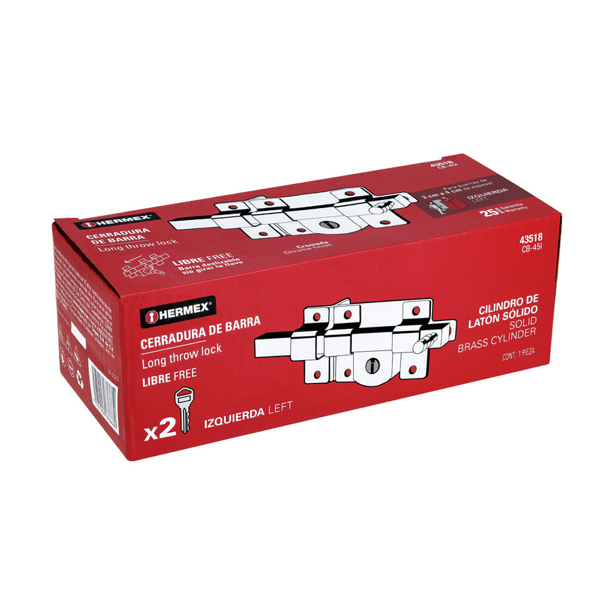 Cerradura de barra libre, izquierda, Hermex Caja con 3, 43518
