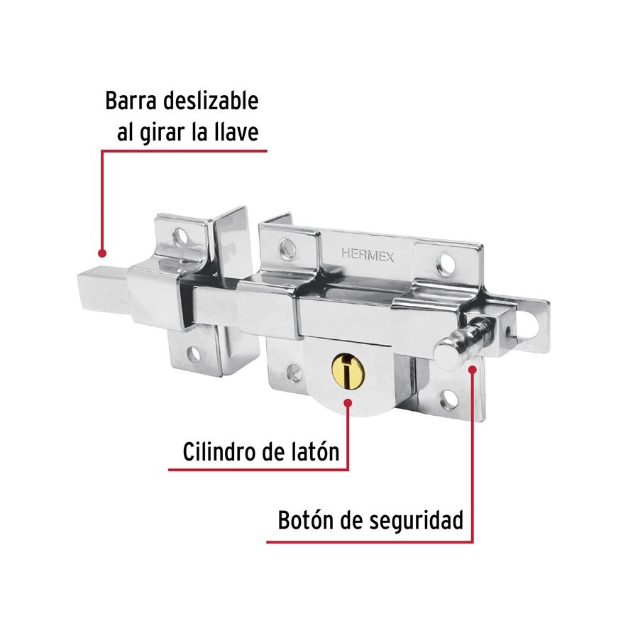 Cerradura de barra libre, izquierda, Hermex Caja con 3, 43518