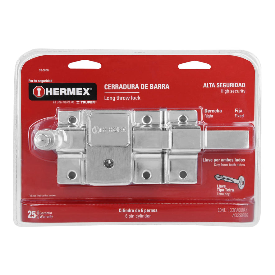 Cerradura de barra fija, llave tetra, derecha, blíster Caja con 3, 43510