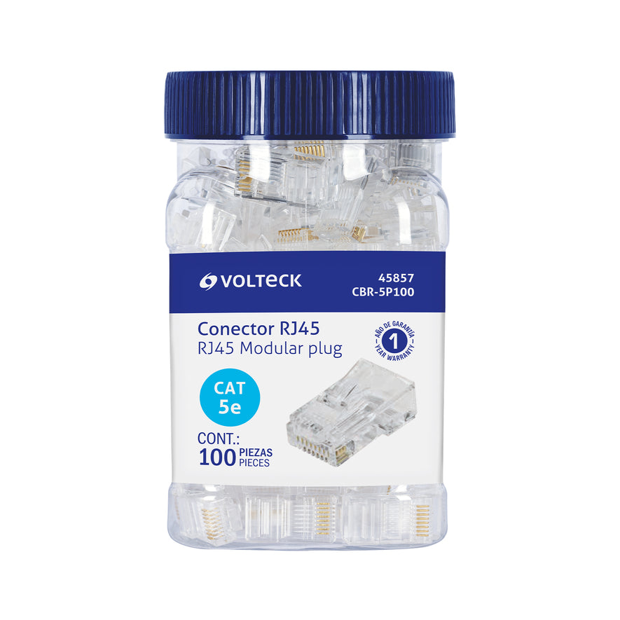 Plug RJ45 CAT5E, Bote con 100 piezas, VOLTECK Caja con 4, 45857