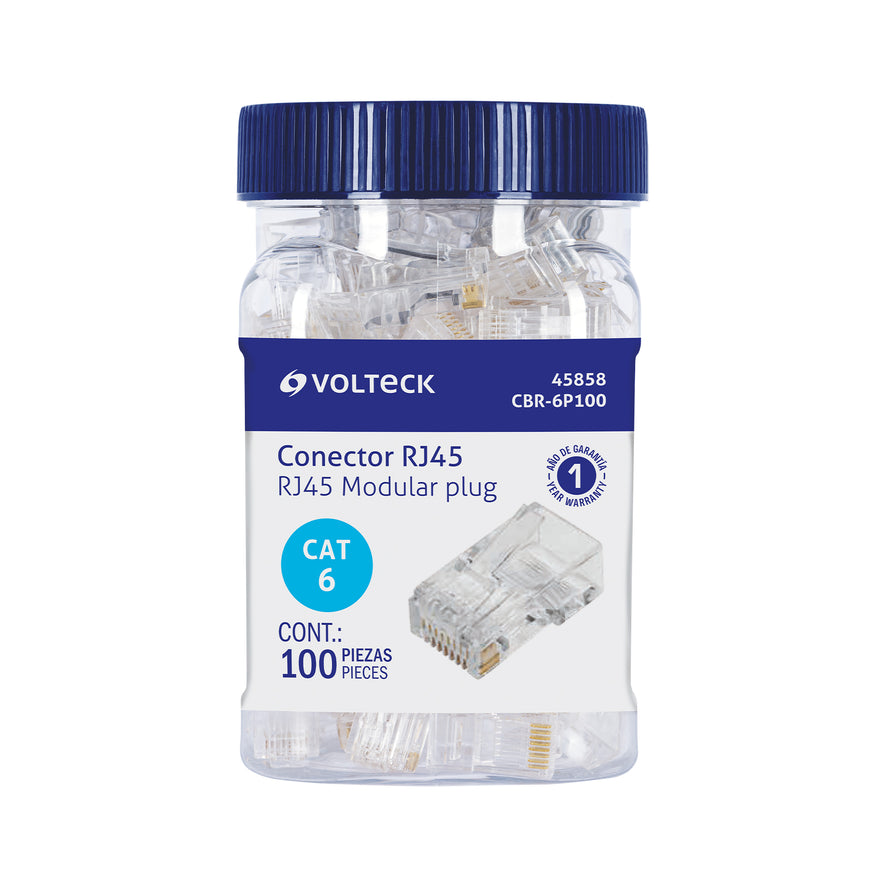 Plug RJ45 CAT6, Bote con 100 piezas, VOLTECK Caja con 4, 45858
