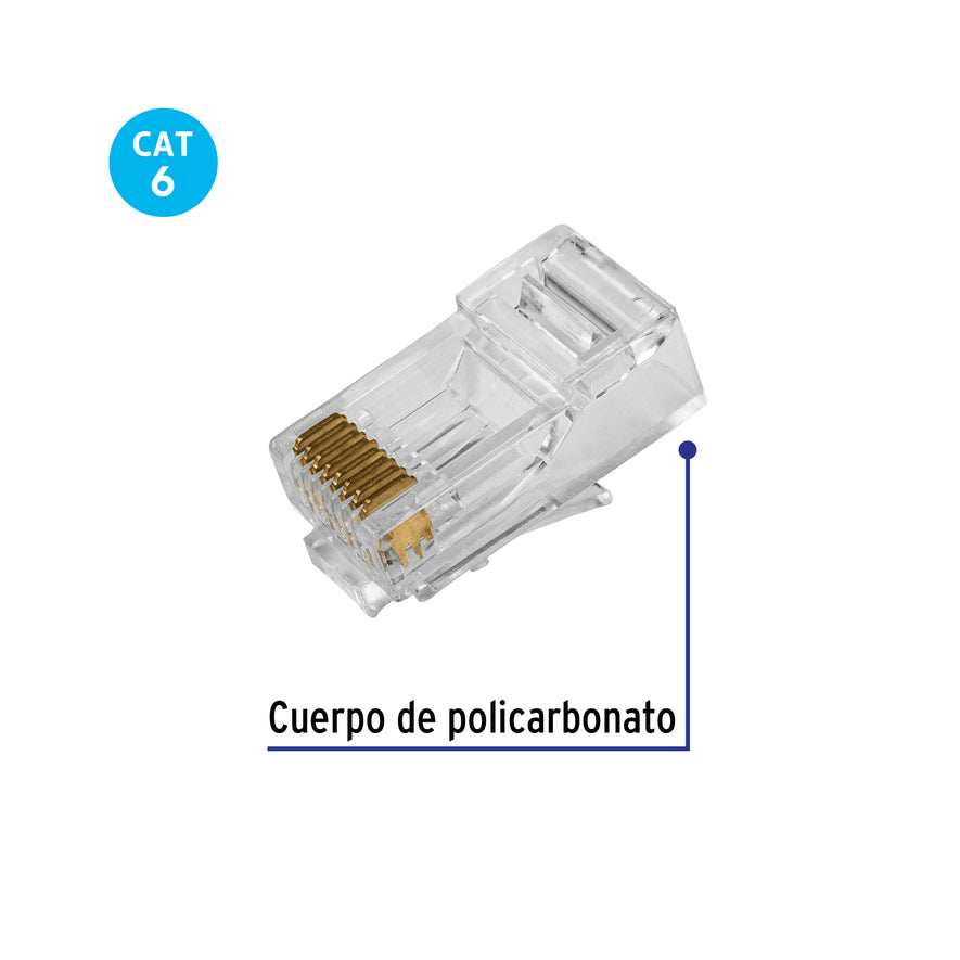 Plug RJ45 CAT6, Bolsa con 20 piezas, VOLTECK Caja con 10, 49469