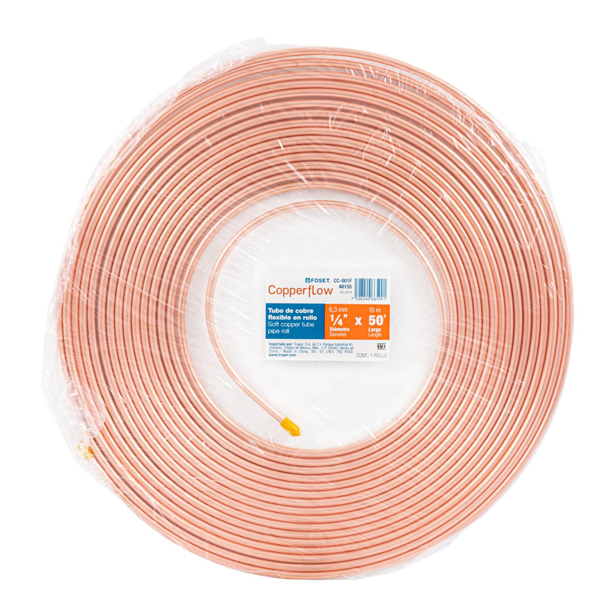 Rollo de 15 m de tubo flexible de cobre de 1/4', Foset, 48155