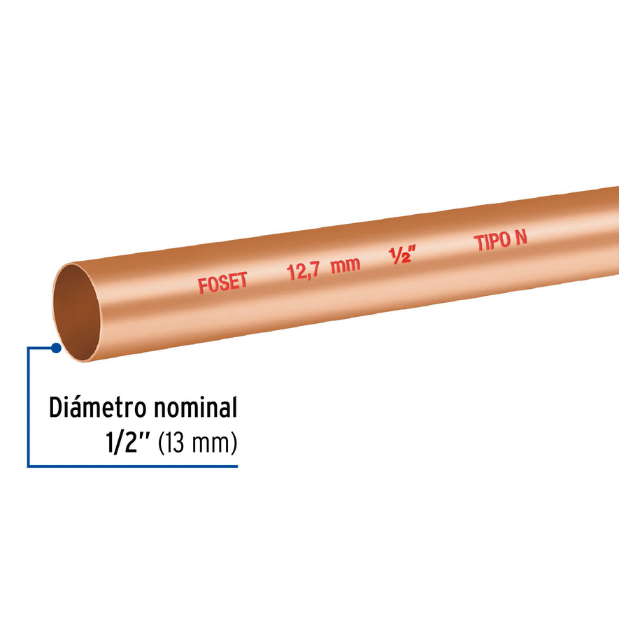 Tubo de 1/2' de cobre tipo 'N' , de 3 m, Foset Caja con 15, 48151
