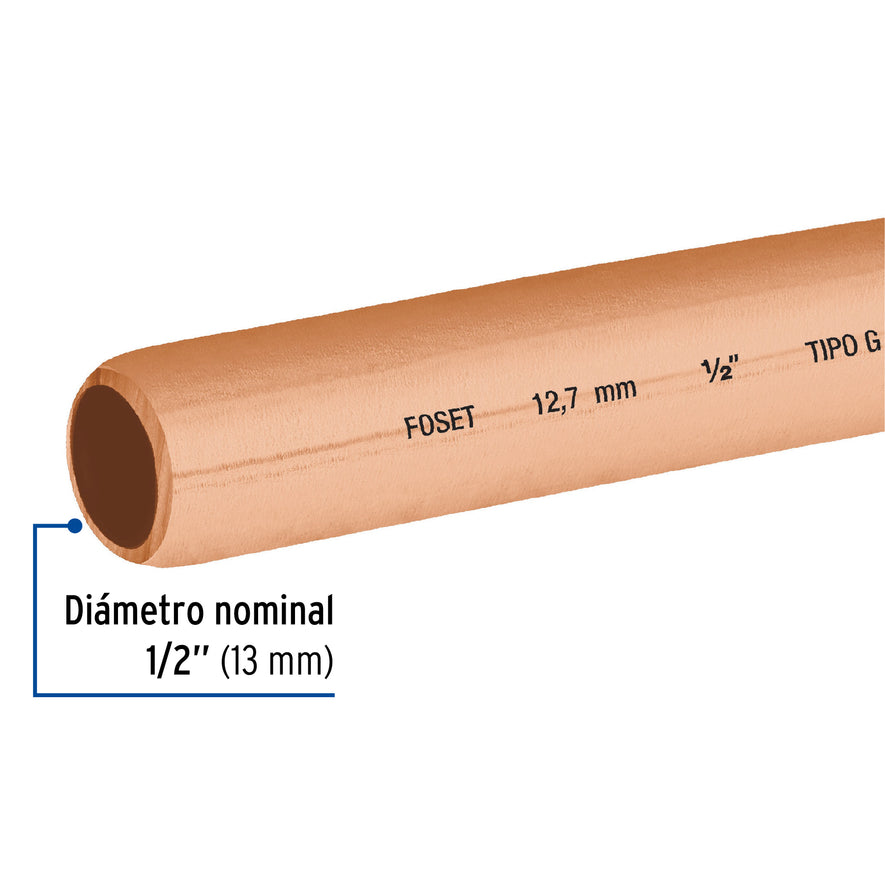 Rollo de 15 m de tubo flexible de cobre de 1/2', Foset, 48158
