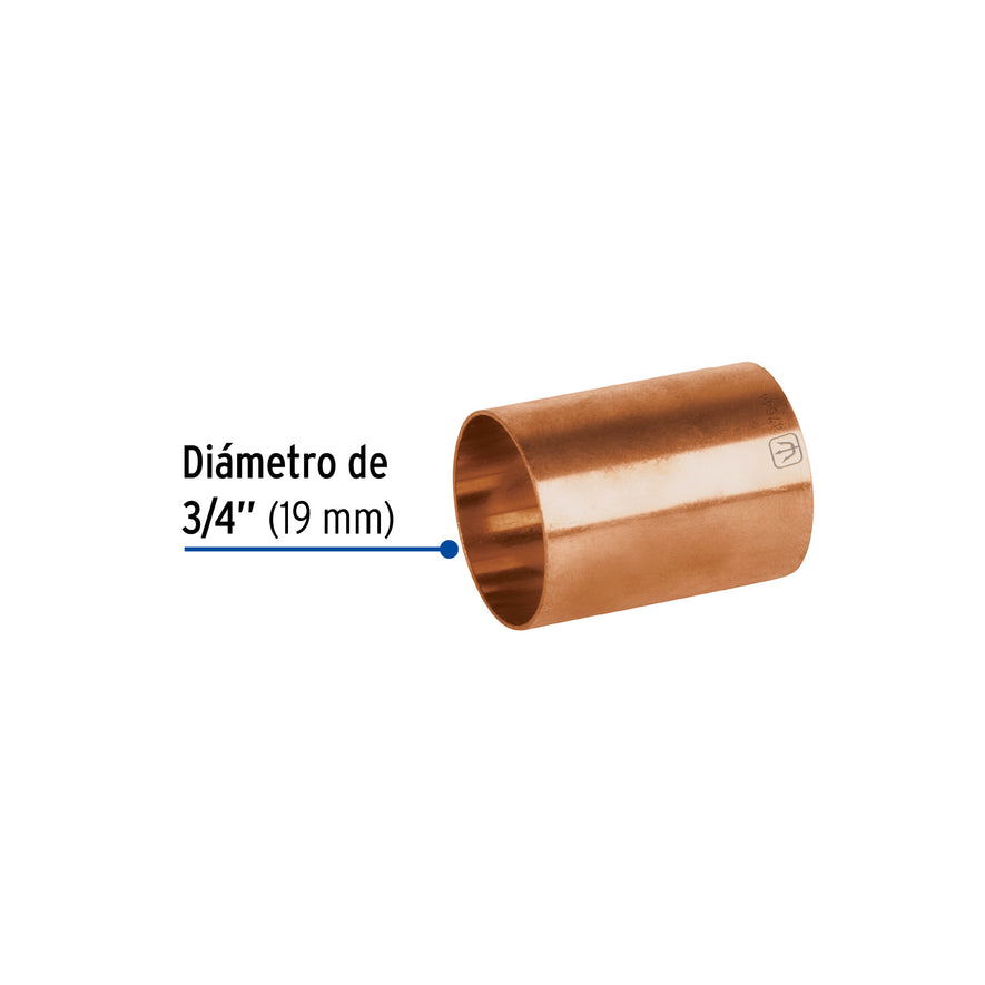 Cople de cobre sin ranura de 3/4', Foset Basic Caja con 10, 47644