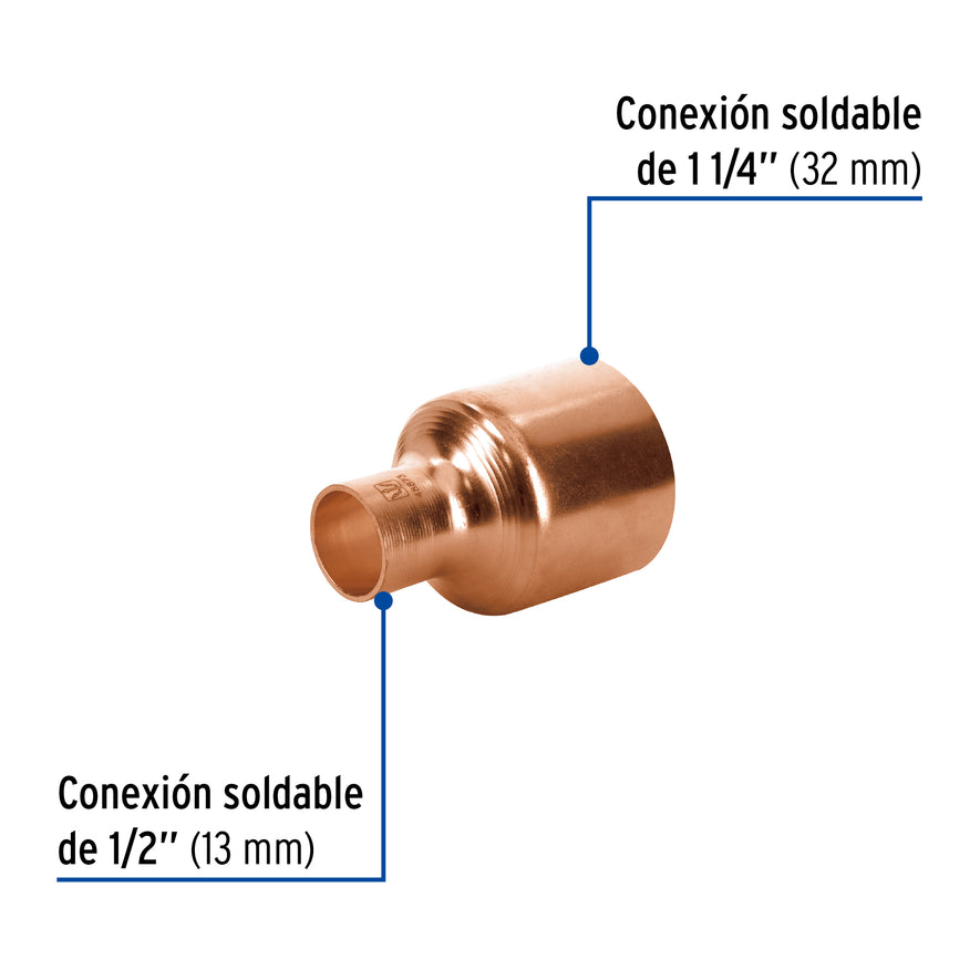 Cople reducción bushing cobre 1-1/4 x 1/2', Foset Caja con 2, 48873