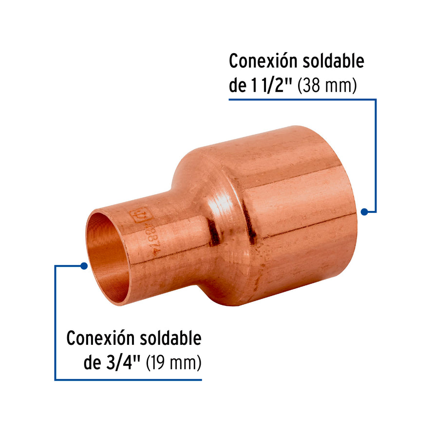 Cople reducción bushing cobre 1-1/2 x 3/4', Foset Caja con 2, 48874