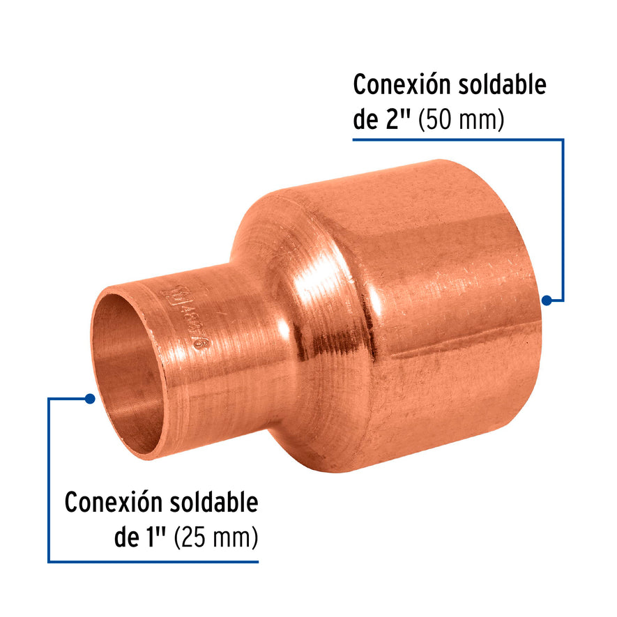 Cople reducción bushing cobre 2 x 1', Foset Caja con 2, 48876