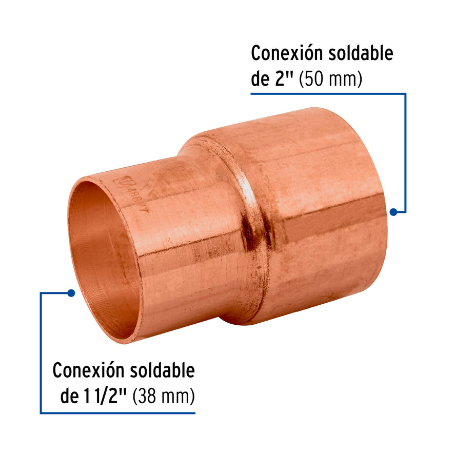 Cople reducción bushing cobre 2 x 1-1/2', Foset Caja con 2, 48877