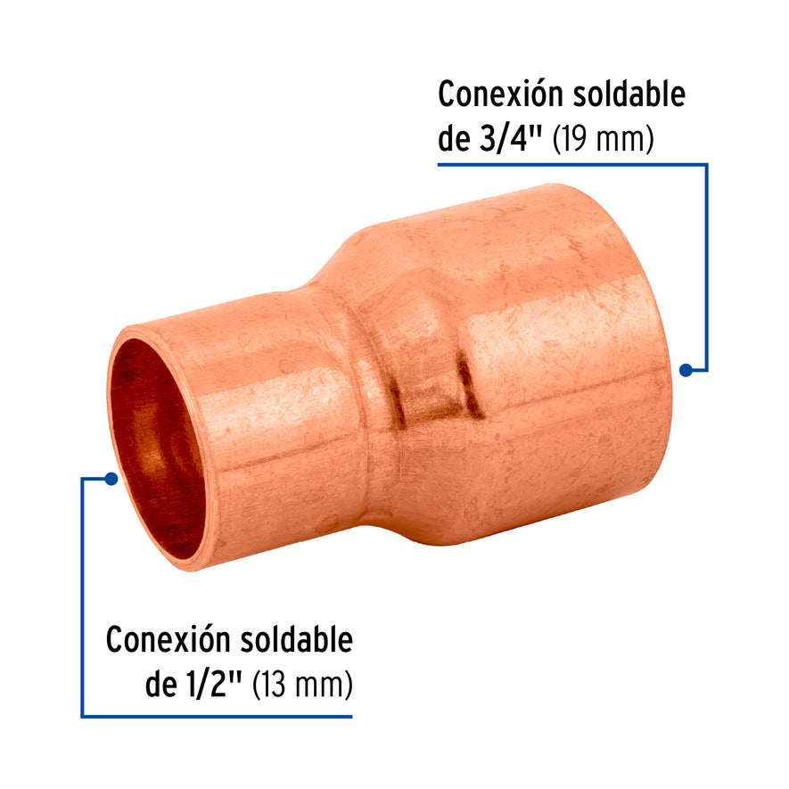 Cople reducción campana cobre 3/4' x 1/2', Foset Caja con 10, 49749