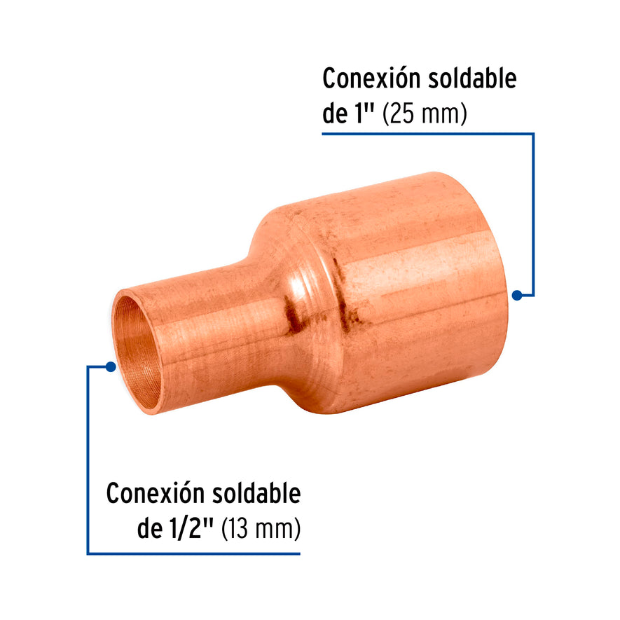 Cople reducción campana cobre 1' x 1/2', Foset Caja con 10, 49750