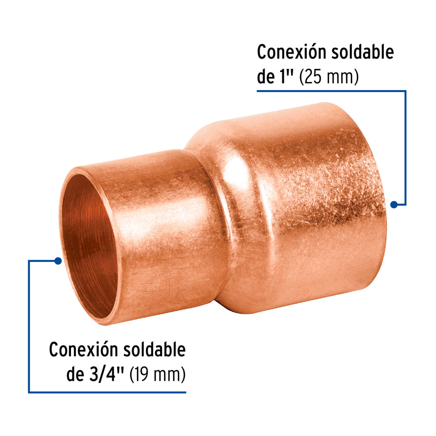 Cople reducción campana cobre 1' x 3/4', Foset Caja con 10, 49751