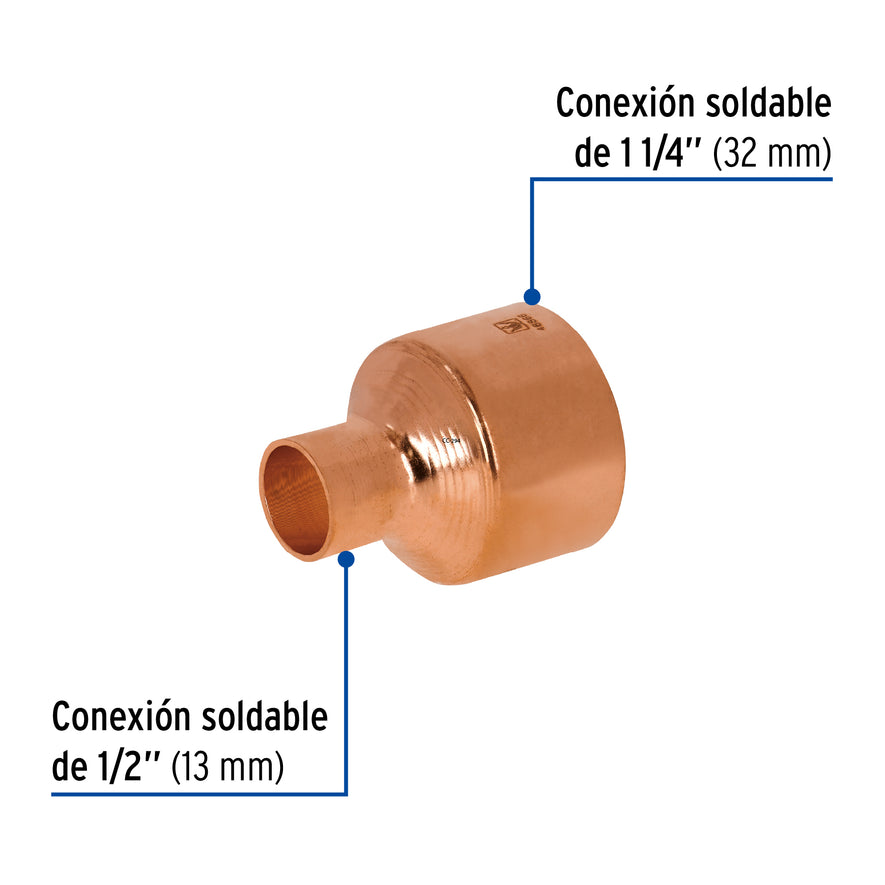 Cople reducción campana cobre 1-1/4' x1/2', Foset Caja con 2, 48866