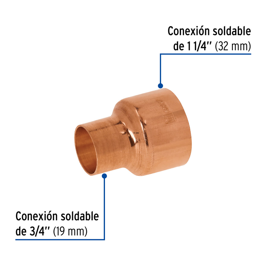 Cople reducción campana cobre 1-1/4'x3/4', Foset Caja con 2, 48867