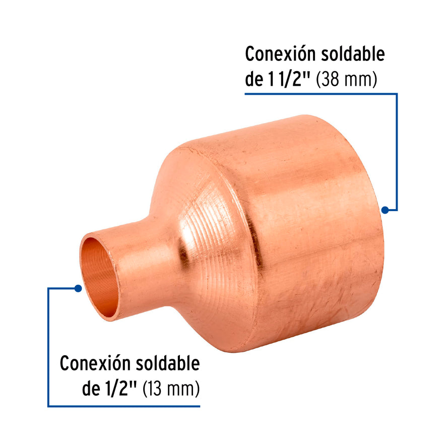Cople reducción campana cobre 1-1/2' x1/2', Foset Caja con 2, 48869