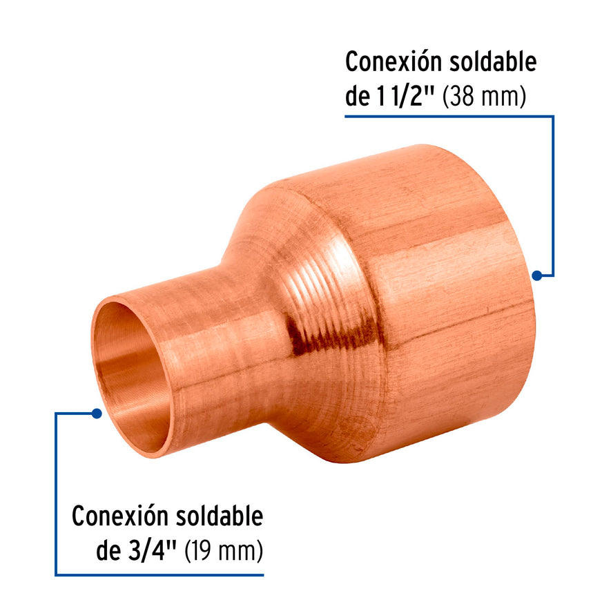Cople reducción campana cobre 1-1/2' x3/4', Foset Caja con 2, 48870
