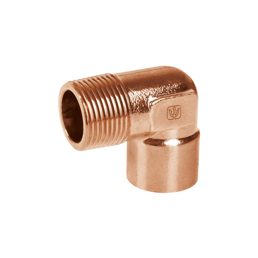 Codo 90° de cobre, rosca exterior 1', Foset Caja con 10, 49649