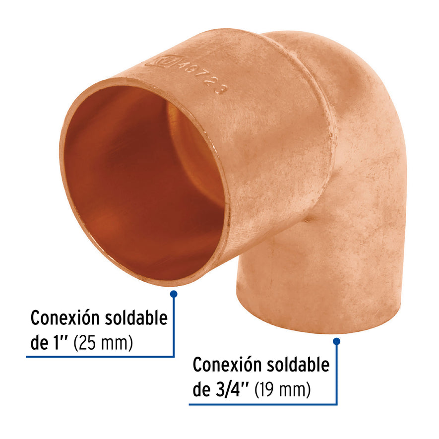 Codo 90° reducción de cobre de 1' x 3/4', Foset Caja con 10, 49723