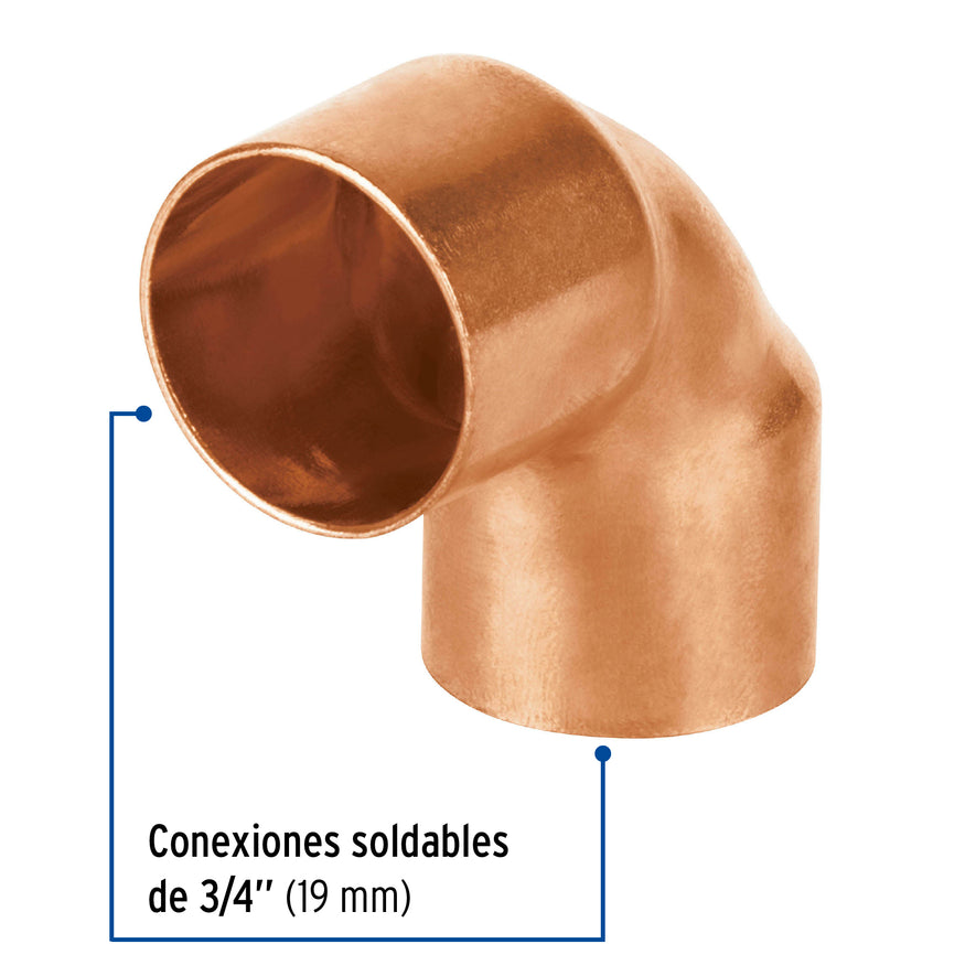 Codo de cobre 90° de 3/4', Foset Basic Caja con 10, 47632