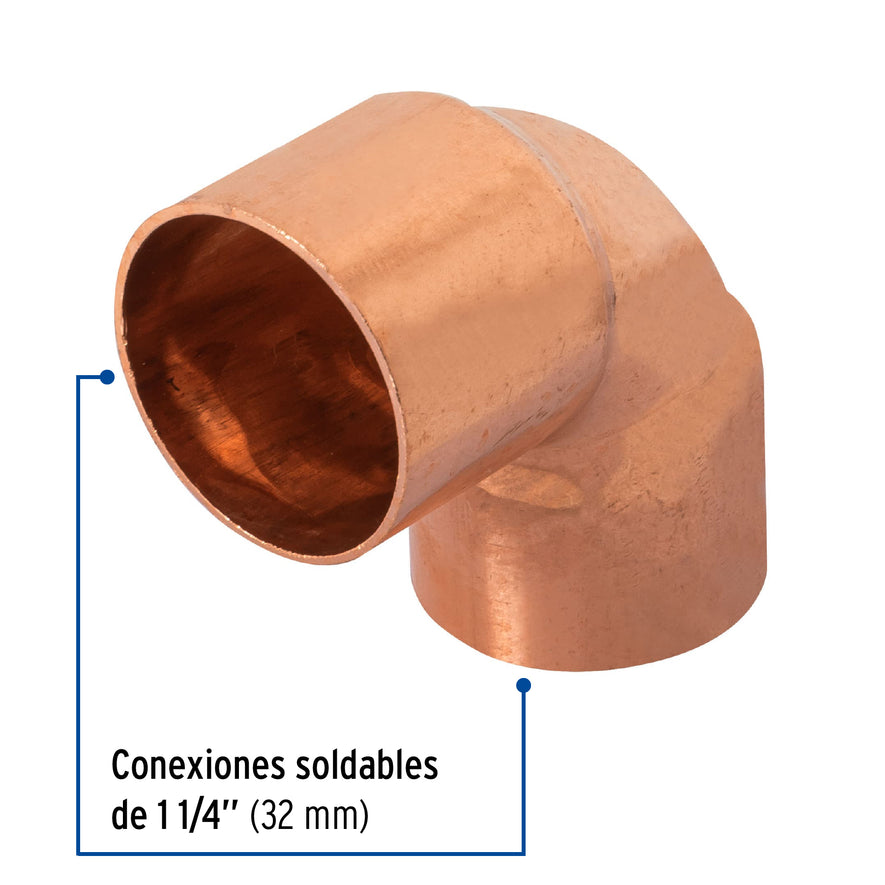Codo 90° de cobre de 1-1/4', Foset Caja con 2, 48857