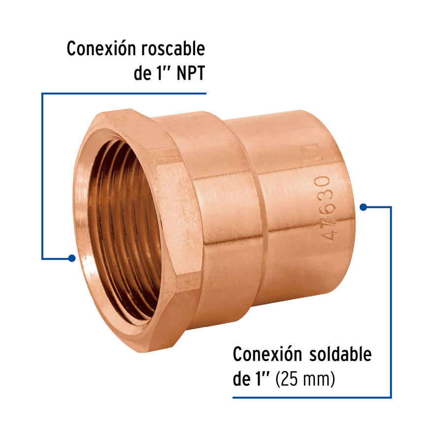 Conector de cobre de rosca interior 1', Foset Basic Caja con 10, 47630