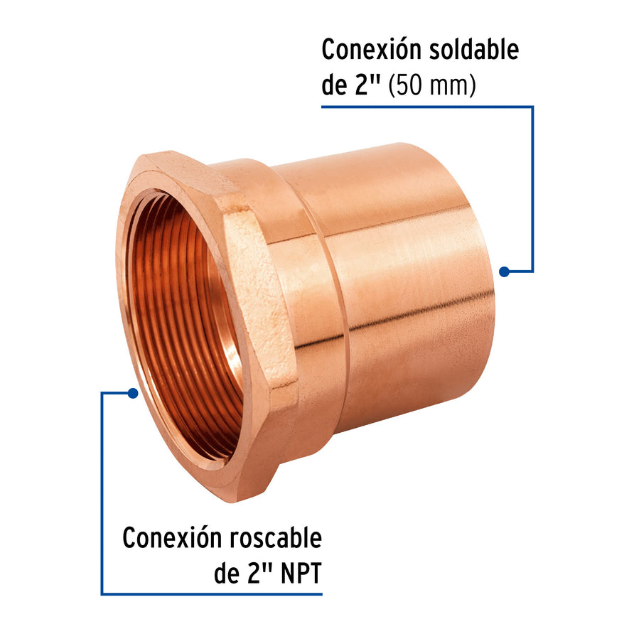 Conector de cobre, rosca interior 2', Foset Caja con 2, 48900