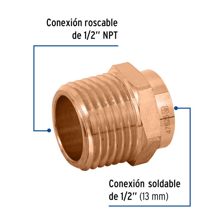 Conector de cobre de rosca exterior 1/2', Foset Basic Caja con 20, 47625