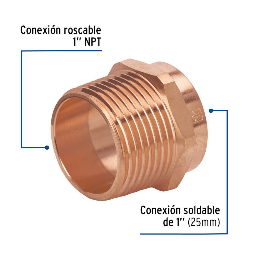 Conector de cobre de rosca exterior 1', Foset Basic Caja con 10, 47627
