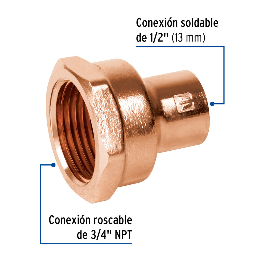 Conector reducido hembra 1/2 x 3/4', Foset Caja con 2, 48880