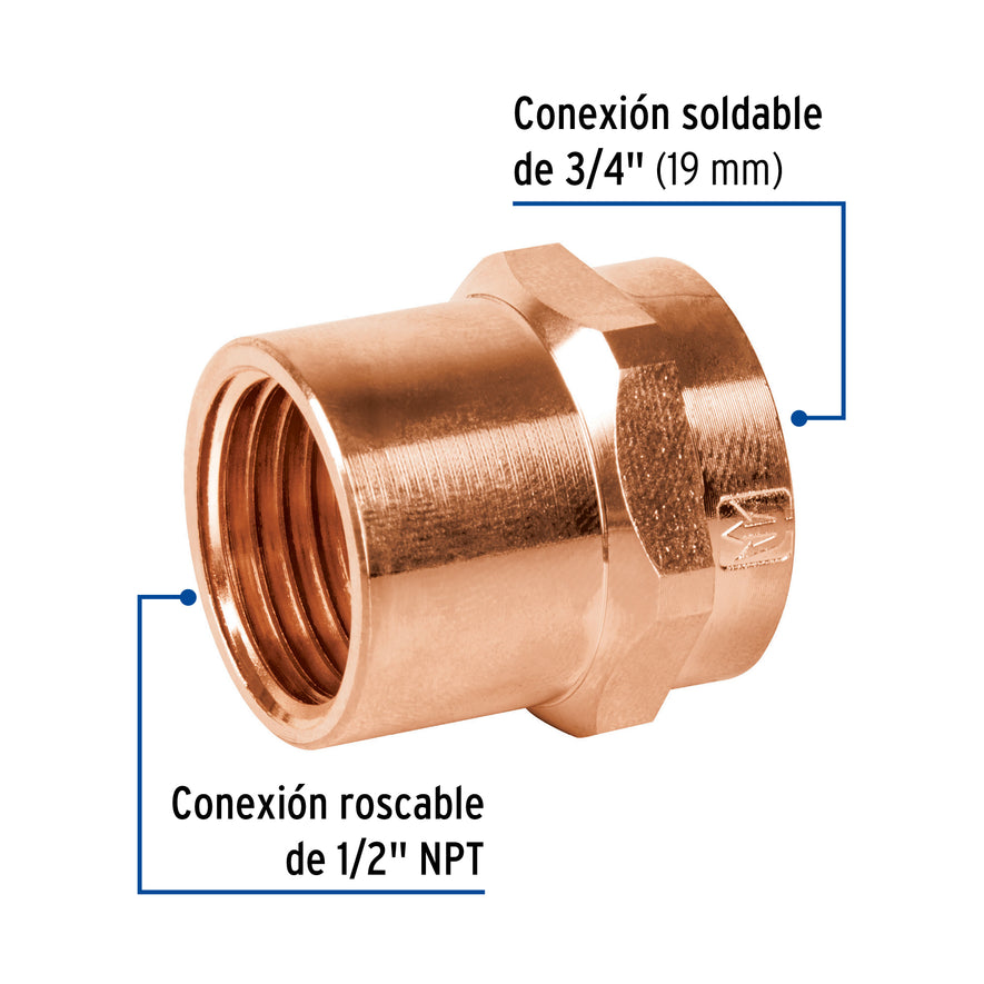 Conector reducido hembra 3/4 x 1/2', Foset Caja con 2, 48881