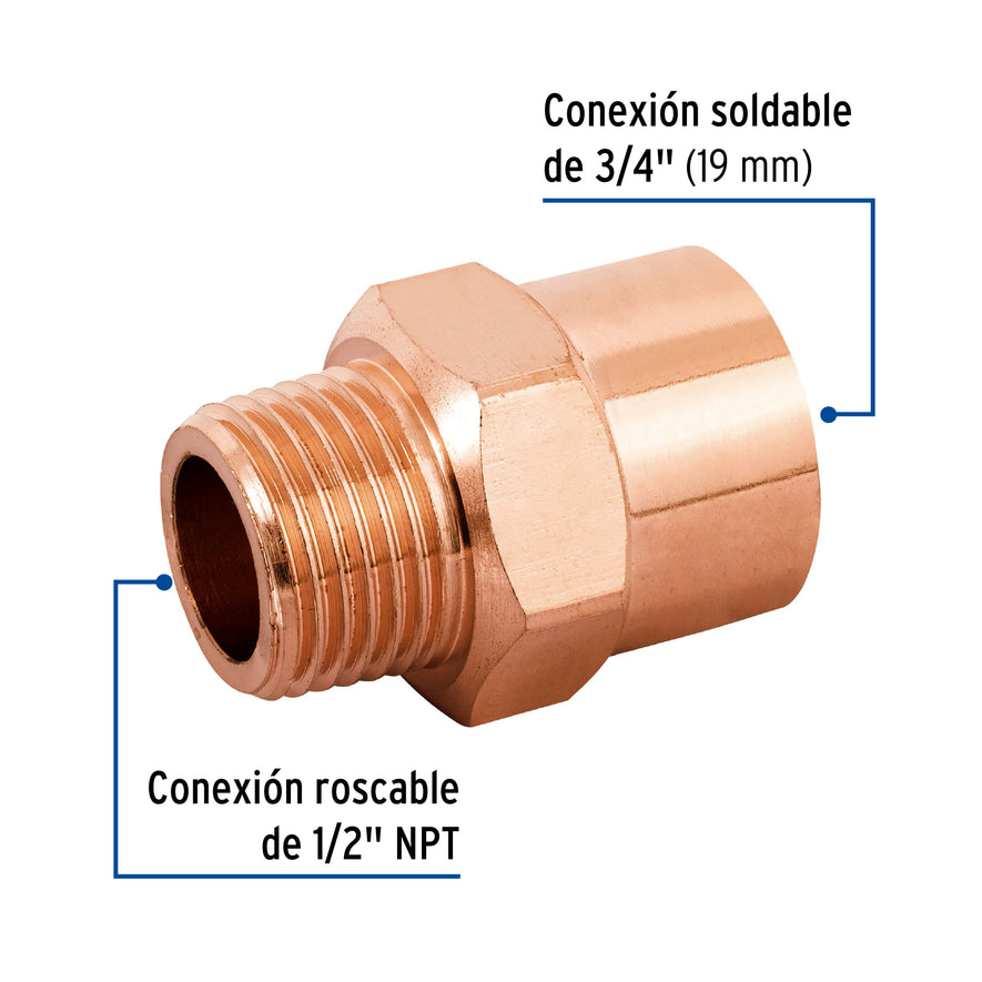 Conector reducido macho 1/2 x 3/4', Foset Caja con 2, 48878