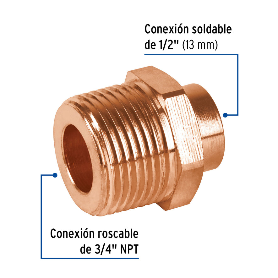 Conector reducido macho 3/4 x 1/2', Foset Caja con 2, 48879