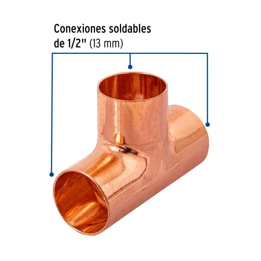 Tee sencilla de cobre 1/2', Foset Caja con 20, 49735