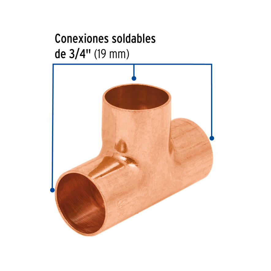 Tee sencilla de cobre 3/4', Foset Caja con 10, 49736
