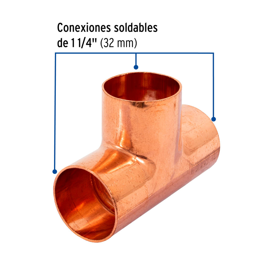 Tee sencilla de cobre 1-1/4', Foset Caja con 2, 48863