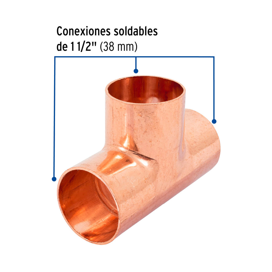 Tee sencilla de cobre 1-1/2', Foset Caja con 2, 48864