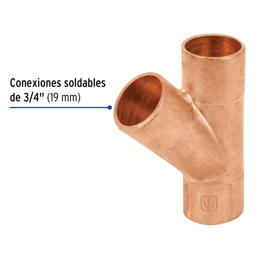 Yee sencilla de cobre 3/4', Foset Caja con 2, 48893