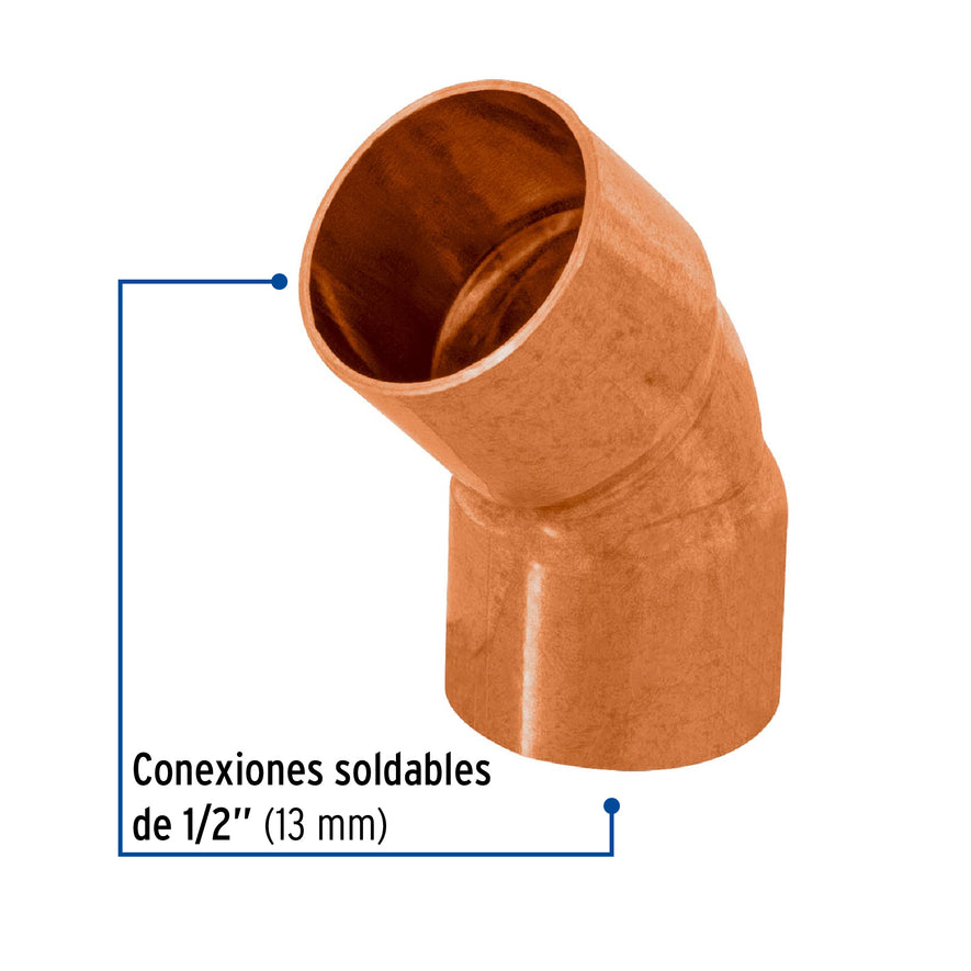Codo de cobre 45° de 1/2', Foset Basic Caja con 10, 47634