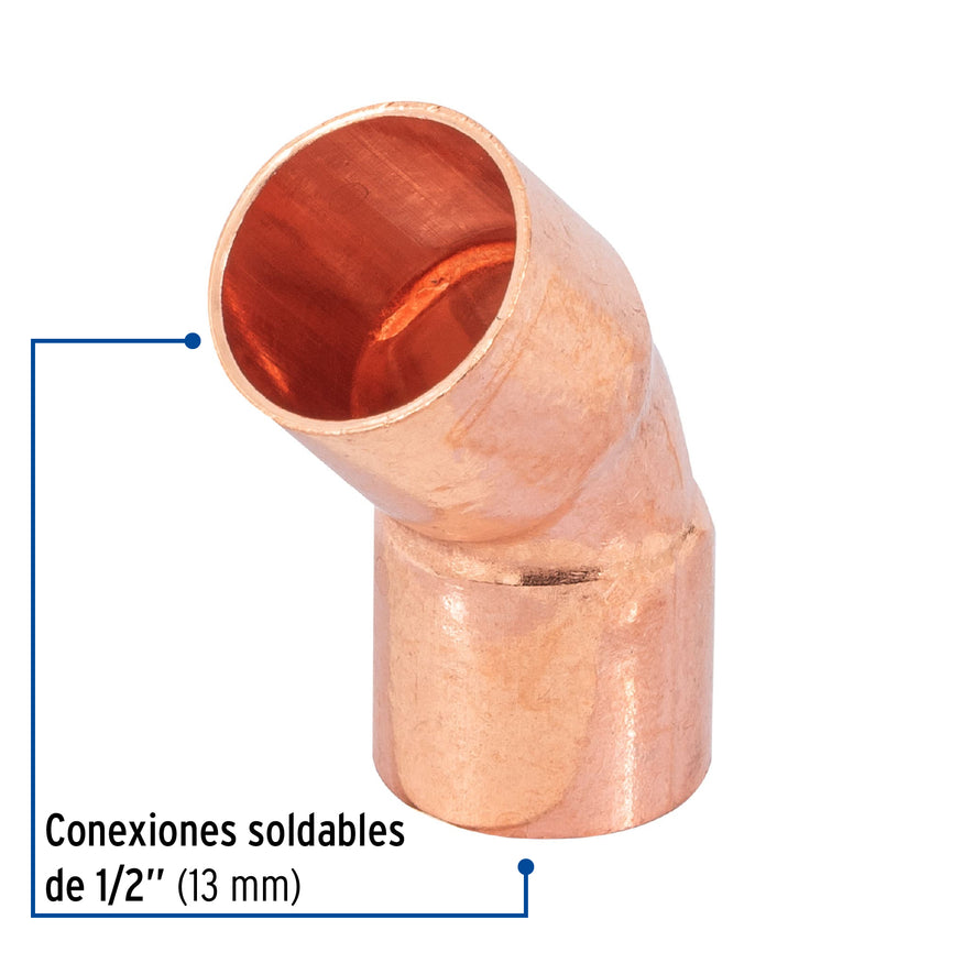 Codo 45° de cobre de 1/2', Foset Caja con 10, 49728