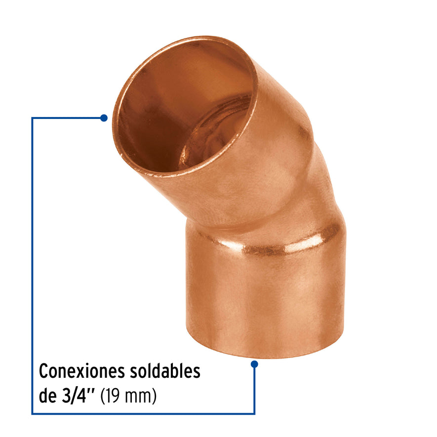 Codo de cobre 45° de 3/4', Foset Basic Caja con 10, 47635