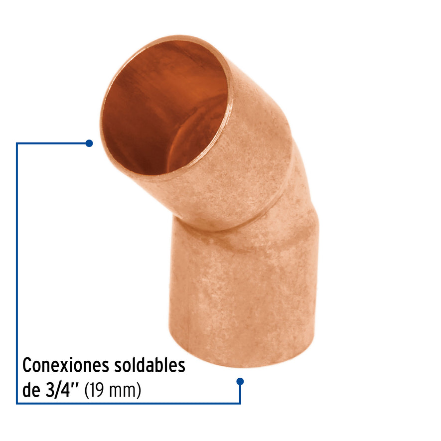 Codo 45° de cobre de 3/4', Foset Caja con 10, 49729