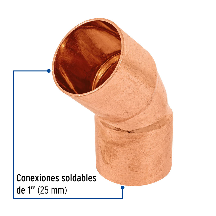 Codo de cobre 45° de 1', Foset Basic Caja con 10, 47636