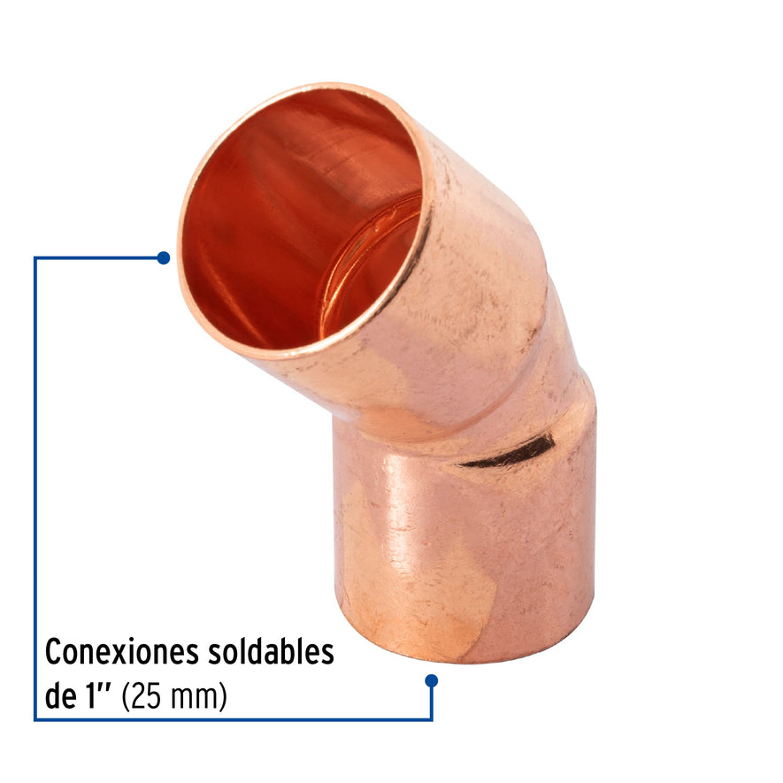 Codo 45° de cobre de 1', Foset Caja con 10, 49730