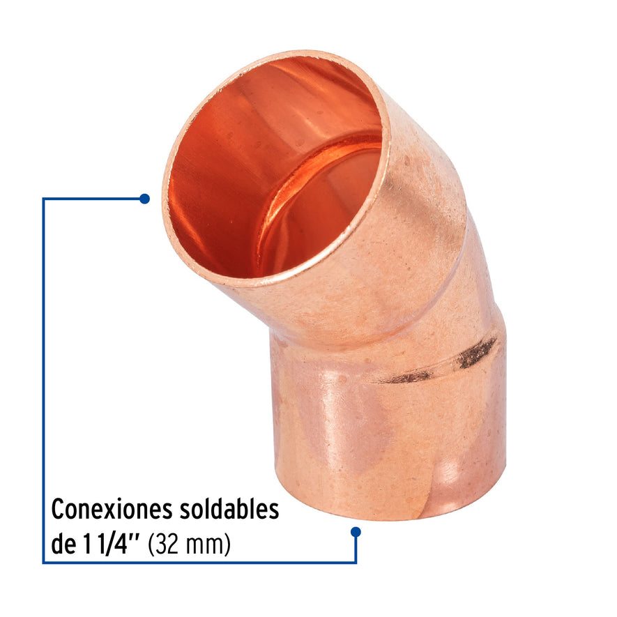 Codo 45° de cobre 1-1/4', Foset Caja con 2, 48860