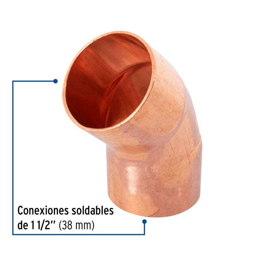Codo 45° de cobre 1-1/2', Foset Caja con 2, 48861