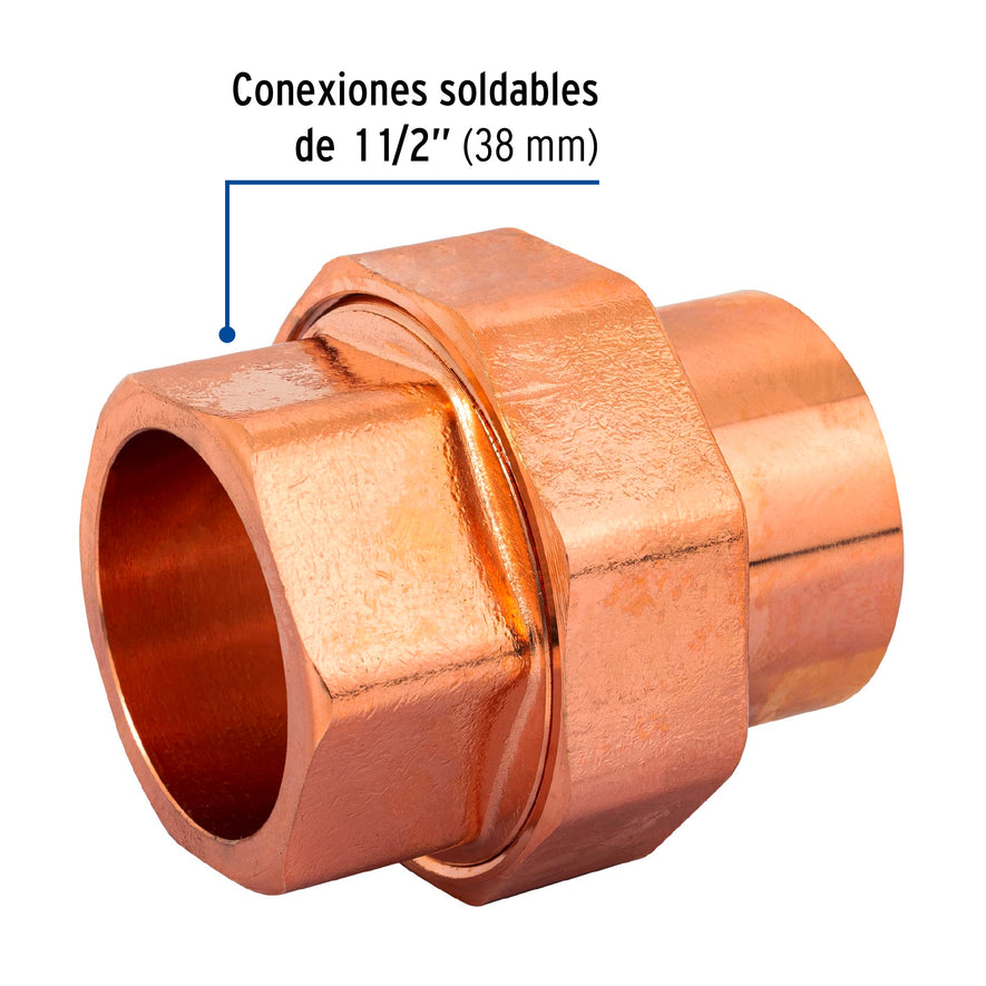 Tuerca unión de latón cobrizado 1-1/2', Foset Caja con 2, 48902