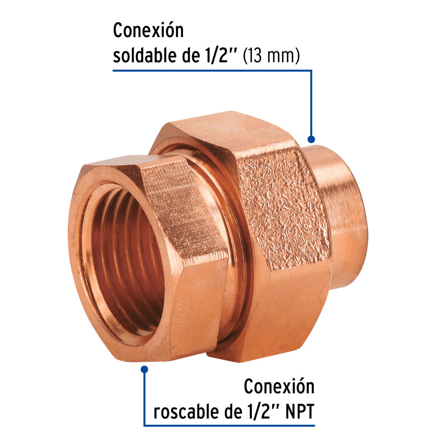 Tuerca unión latón cobrizado 1/2' rosca interior, Foset Caja con 2, 48882