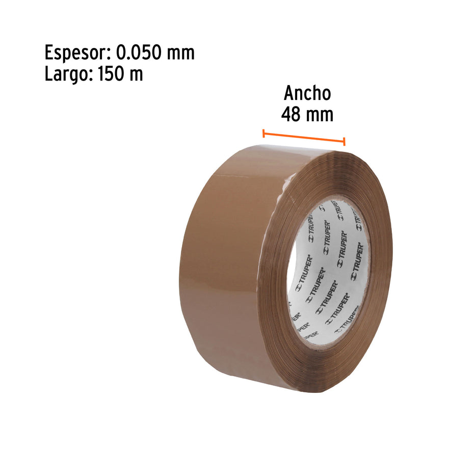 Cinta de empaque 48 mm x 150 m canela, Truper Caja con 6, 12556