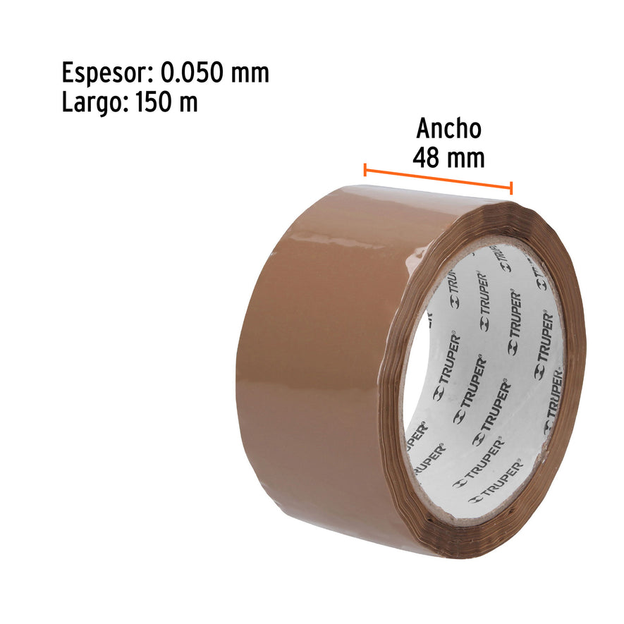 Cinta de empaque 48 mm x 50 m canela, Truper Caja con 12, 12554